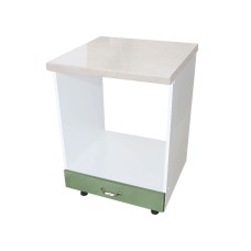 Corp pentru cuptor incorporabil cu sertar, Zebra, Alb/MDF Verde, cu blat travertin, 60 x 85 x 60 cm